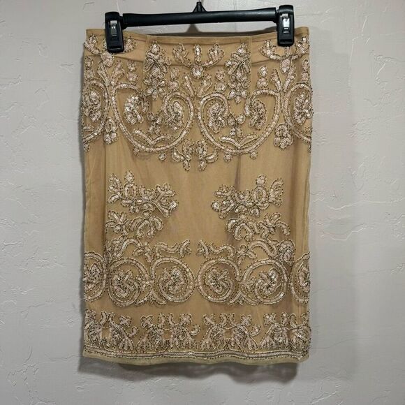 ANTOINETTE Size Small beaded and sequin peach colored pencil skirt - Picture 1 of 5